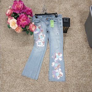 2961 Size 6 American Eagle Appliqued With Quilted Flowers Flare Leg Jeans
